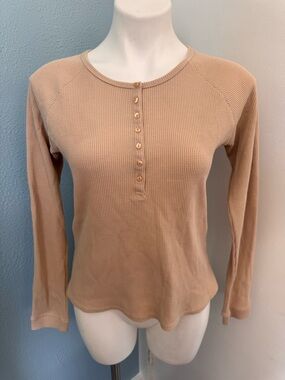 Vintage Classic Blues Collection Beige Henley Waffle Knit Women’s Medium Shirt